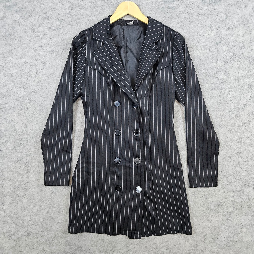 Spirit Halloween Pinstriped Long Blazer Black Double‎ Breasted Size M Gangster